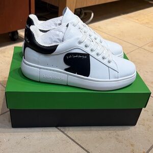 kate spade White Leather Sneakers with Black Heart Detail CHARLI LCU SNKR